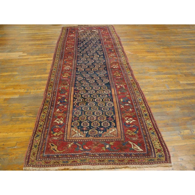 Early 20th Century W. Persian Kurdish Carpet ( 3'10" x 12'2" - 117 x 371 ) Antique Kurdish Persian Blue 1930s Rug, Circa...