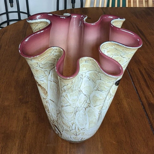 2000 - 2009 Contemporary Jozefina Krosno Brown Handkerchief Art Glass Vase Marbled With Maroon Polish For Sale - Image 5 of 12