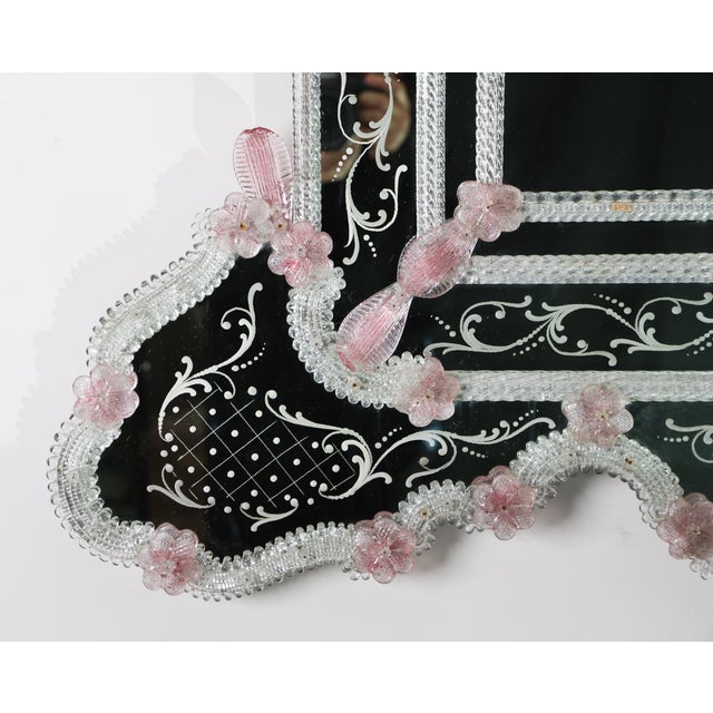 Exceptional Extra Large Size Vintage Pink Murano Glass Wall Mirror, 1950s For Sale - Image 6 of 14