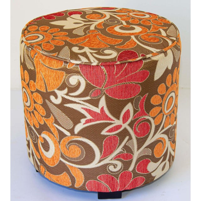 Vintage Moroccan Round Pouf Ottoman in 1970s Psychedelic Floral Velvet For Sale - Image 11 of 17
