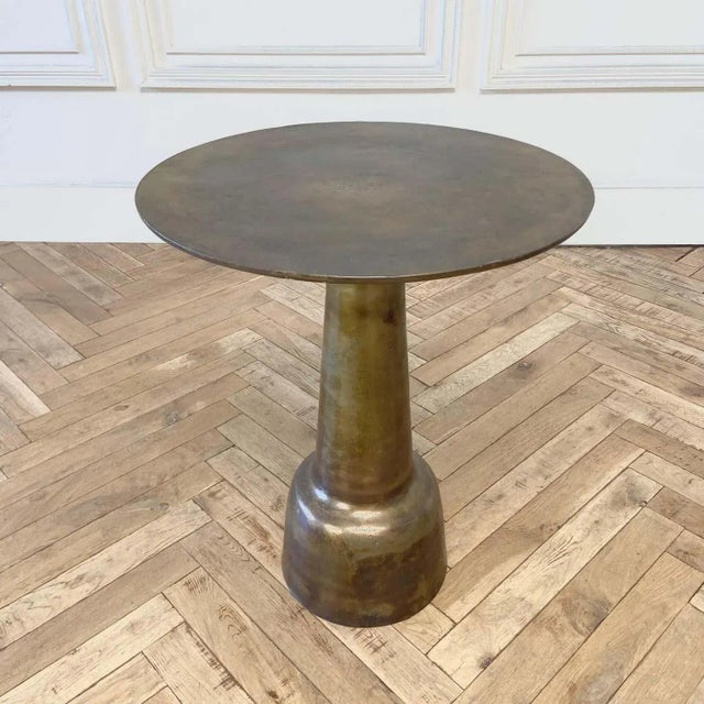 Not Yet Made - Made To Order Distressed Metal Side Table With Antique Finish For Sale - Image 5 of 7