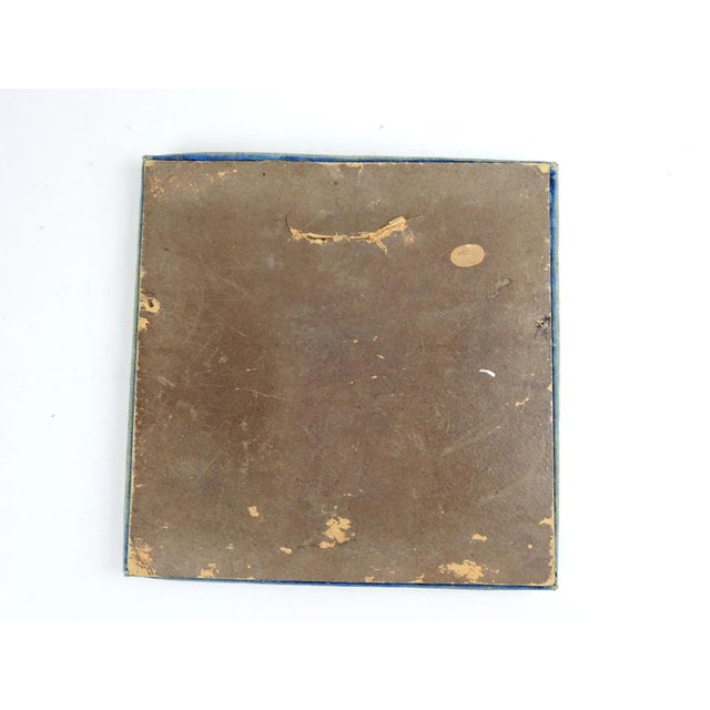 Small Antique Chinoiserie Velvet Brass Copper Mirror For Sale - Image 4 of 5