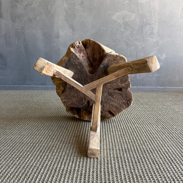 Brown Vintage Elm Wood Chop Block Table For Sale - Image 8 of 8