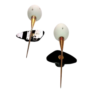 Maison Arlus Pair of Brass and Black Wall Sconces, France Mid-Century