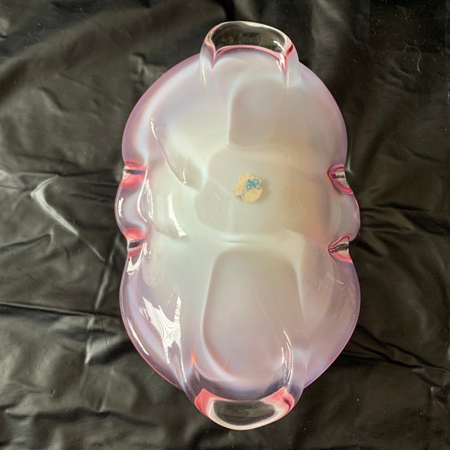 Archimede Seguso Archimede Seguso Murano "Alabastro" Art Glass Bowl Catchall Opalescent Pink and White For Sale - Image 4 of 5