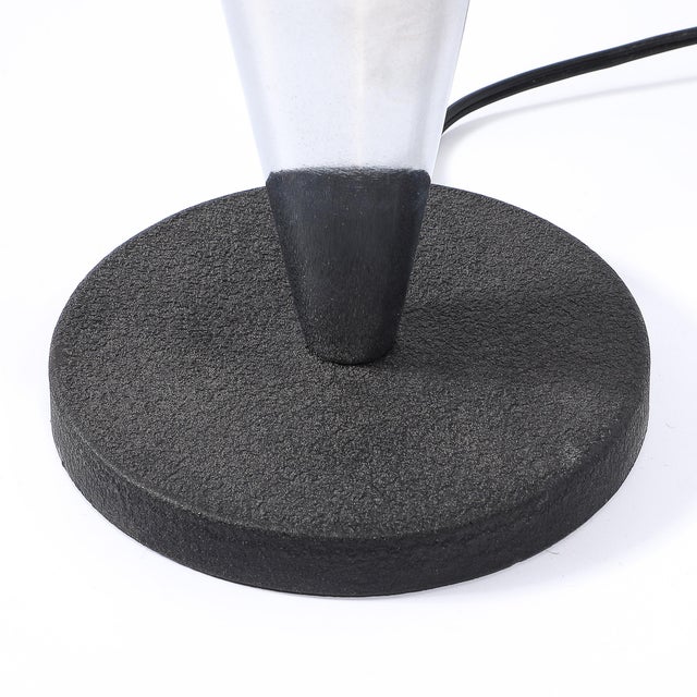 Art Deco Style Machine Age Dome Form Polished Chrome & Black Enamel Table Lamp For Sale - Image 4 of 12