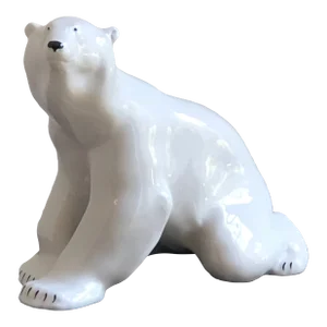 Large Circa 1950 Lomonosov Porcelain Polar Bear Sculpture