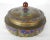 Charming Chinese brass box featuring enameled cartouche around the circumference, on the lid and a beautiful turquoise...