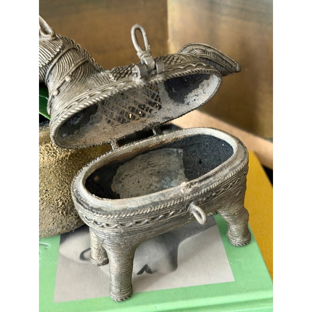 Antique Indian Primitive Bronze Metal Dhokra Trojan Horse Hinged Trinket Container Box For Sale - Image 10 of 12
