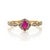 Oval Cut Ruby & Diamond Floral Halo Vintage Ring Size 6.5 in 14k Yellow Gold For Sale - Image 4 of 15