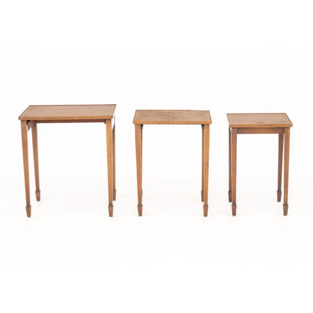 Mid 20th Century Federal Style Walnut Nesting Tables, 3 For Sale - Image 5 of 10