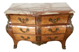 Louis XIV Style Chest of Drawers in Marquetry Wood with Chiseled Bronze