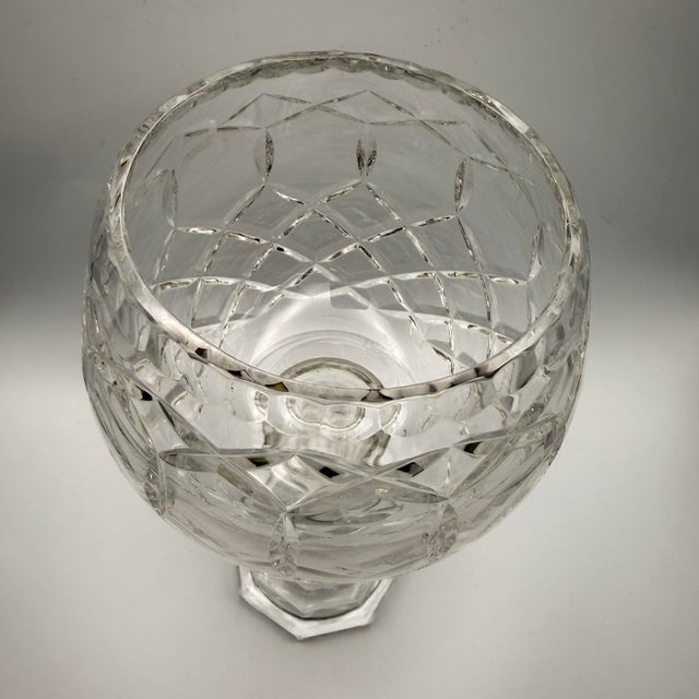 Transparent Vintage Polish 24% Lead Crystal Candle Holder Goblet Hand Cut Diamond Pattern 9" For Sale - Image 8 of 11
