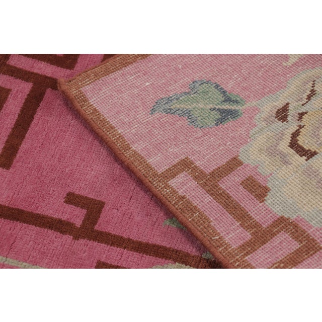 Pink Rug & Kilim’s Chinese Art Deco-Inspired Rug, Pink With Greek Key Border For Sale - Image 8 of 8