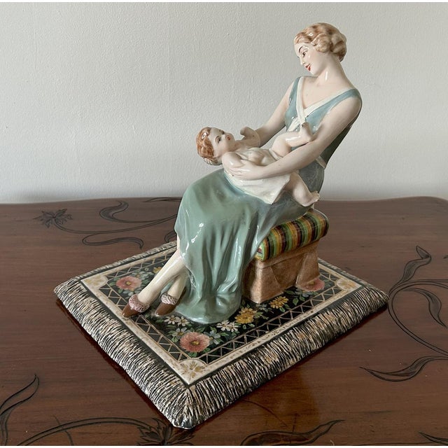 Art Deco Polychrome Ceramic Maternità Sculpture by Vincenzo Bertolotti, Italy, 1930s For Sale - Image 3 of 18