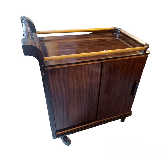 French Art Deco Bar Cart in Rosewood and Brass, 1940s For Sale - Image 5 of 5