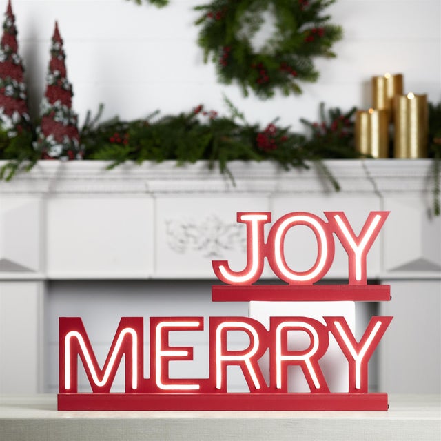 2020s LED Joy and Merry Tabletop Sign (Set of 2) For Sale - Image 5 of 5
