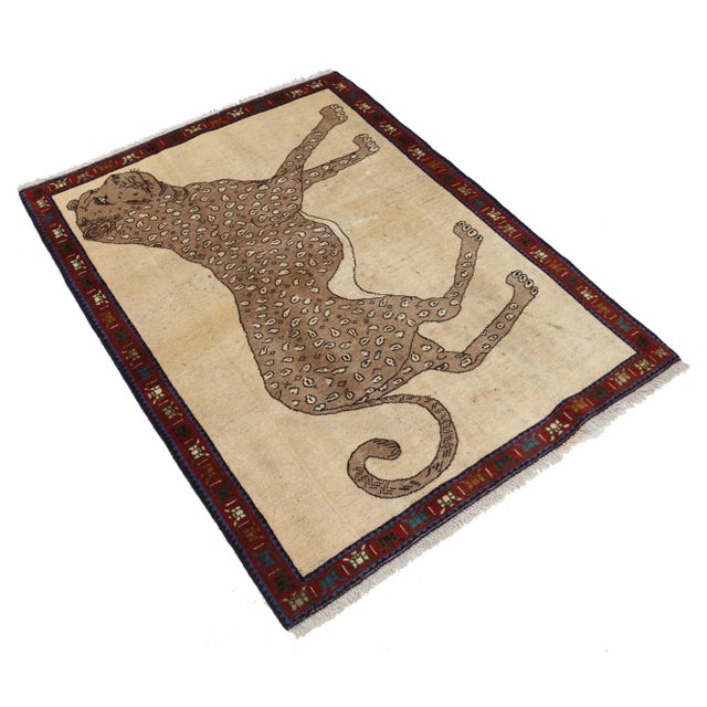 Traditional Fine Hand Knotted Cheetah Design Persian Shiraz Rug For Sale - Image 3 of 4