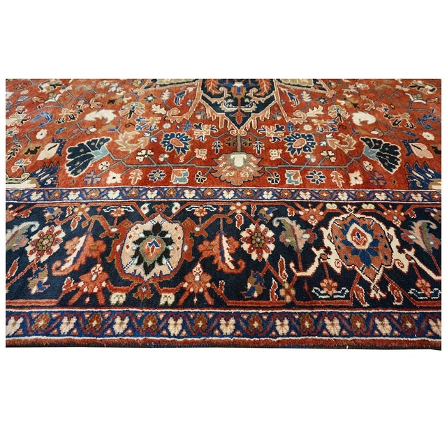 Vintage Persian Heriz 10x13 Red, Navy, & Ivory Handmade Area Rug #9901667 For Sale - Image 9 of 12