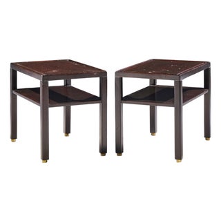 Edward Wormley for Dunbar Mid Century Mahogany and Brass Side End Tables - Pair For Sale
