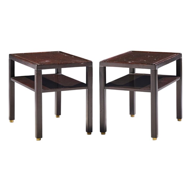 Edward Wormley for Dunbar Mid Century Mahogany and Brass Side End Tables - Pair For Sale