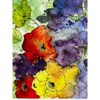 Giclee Fine Art Print “Iceland Poppies and Sweet Peas”Watercolor Painting For Sale