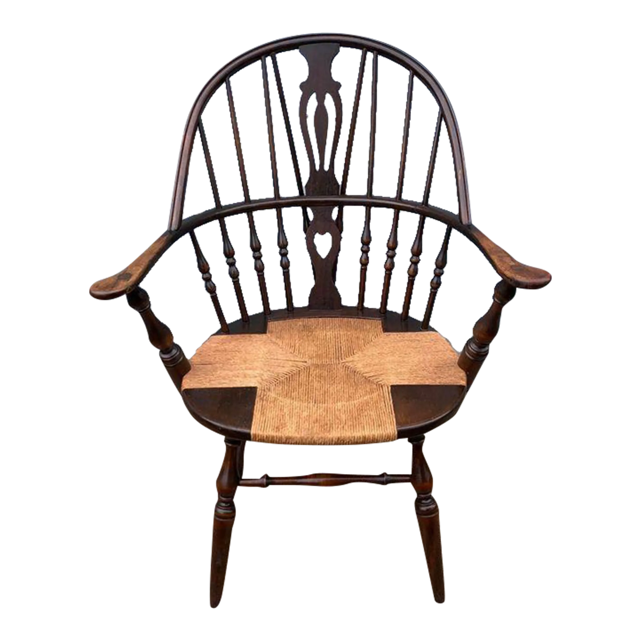 Early 20th Century Antique Windsor Style Bowl Back Rush Seat