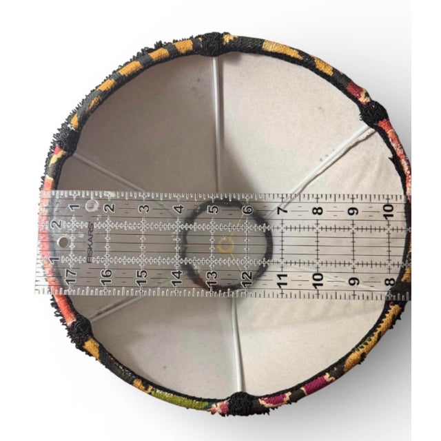 2020s P. Kaufmann “Tiger Eye Basketweave Slate” Fabric Lampshade With Black and Gold Trim For Sale - Image 5 of 7