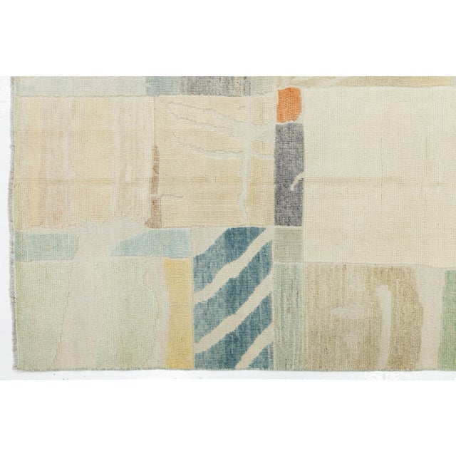 Contemporary Abstract Geometric Hand-Knotted Wool Rug in Soft Earth & Pastels For Sale - Image 11 of 12