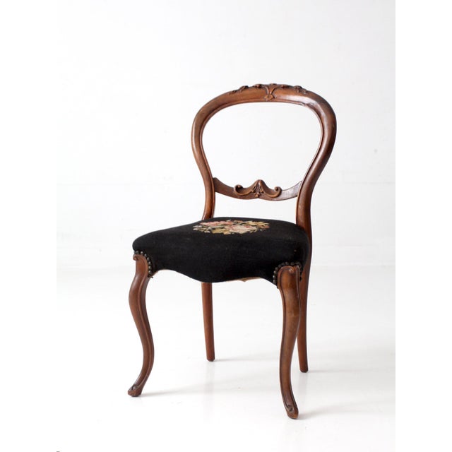 Victorian Antique Victorien Balloon Back Chair With Floral Needpoint Upholstery For Sale - Image 3 of 15