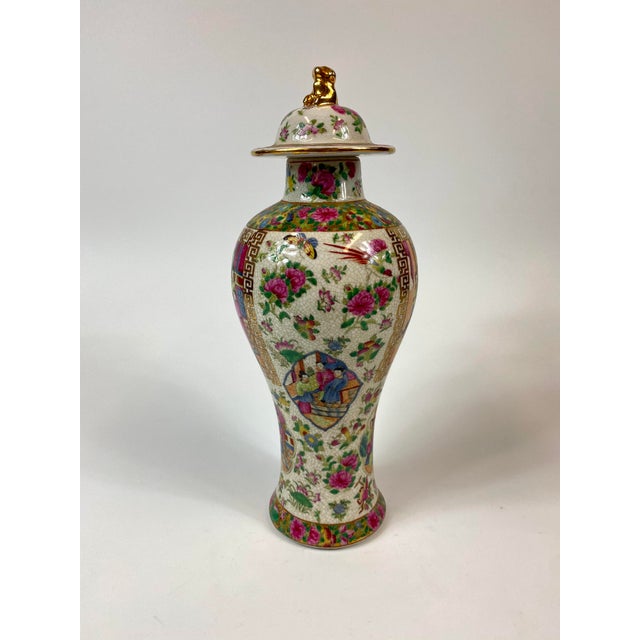 1980s 1980s Hand Painted Porcelain Famille Rose Covered Vase For Sale - Image 5 of 10
