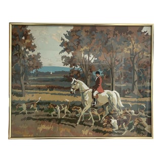 Mid 20th Century American Hunting Landscape Oil Painting With Frame For Sale