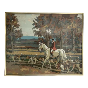 Mid 20th Century American Hunting Landscape Oil Painting With Frame