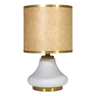 Large Italian Table Lamp in Opaline Glass and Brass, 1970s For Sale
