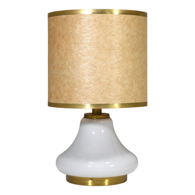 Large Italian Table Lamp in Opaline Glass and Brass, 1970s For Sale