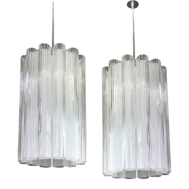 Cylindrical Crystal Glass Pendant Fixture by Doria, Germany, 1960s For Sale