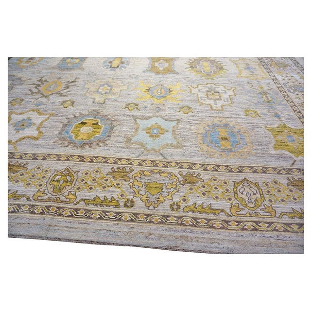21st Century Turkish Oushak 17X22 Gold, Slate Blue & Gray Handmade Area Rug #1144123 For Sale - Image 10 of 12
