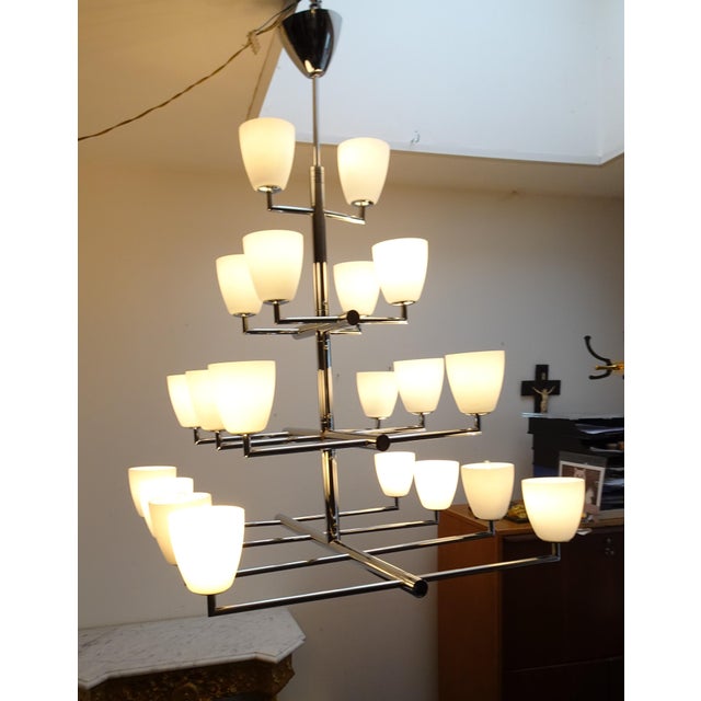 Large Vintage 006/20 Chrome and Glass Chandelier by Pietro Chiesa for Fontana Arte, 1990s, in Flawless conditions....