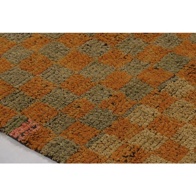 Traditional Vintage Turkish Tulu Rug, Orange and Green Checkered Pattern - Rug & Kilim For Sale - Image 3 of 8