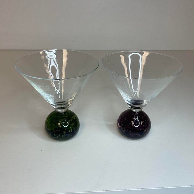 Vintage Hollywood Regency Martini Glasses With Bubble Ball Bases Set