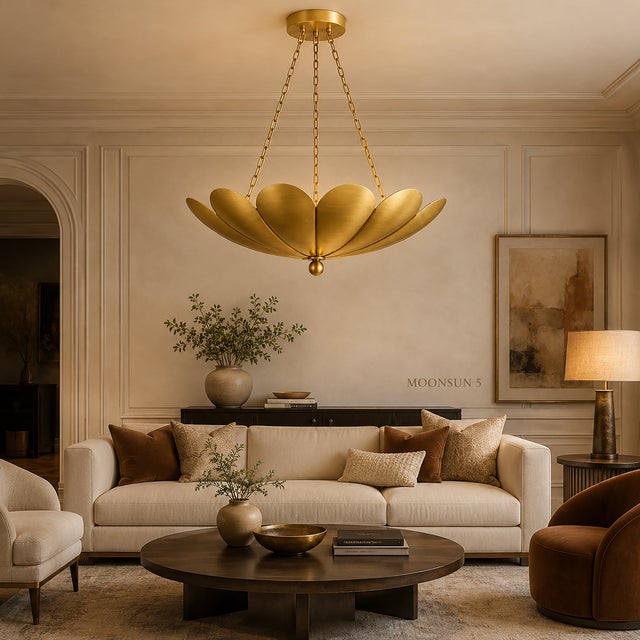 Art Deco Gold Shell Pendant Chandelier Light, Modern Coastal Ceiling Fixture, Elegant Gold Decor for Living Room or Dining Area For Sale - Image 3 of 14