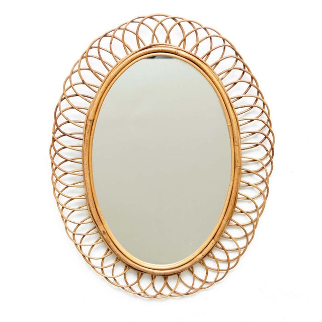 Mid-Century Modern French Riviera Mirror in Bamboo Rattan, 1960s For Sale - Image 3 of 10