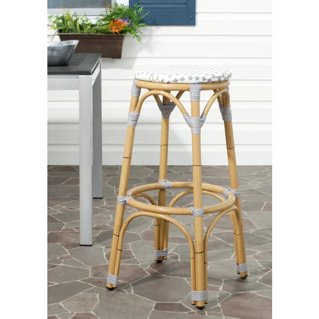 Modern Rattan Indoor & Outdoor Stool in Grey & White For Sale - Image 3 of 4