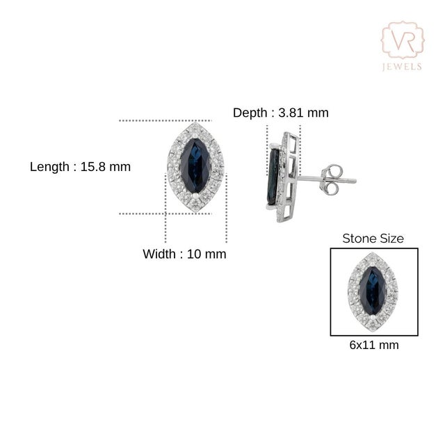 14k White Gold 3.32ct Marquise Blue Sapphire & Diamond Earrings- 2 Pieces For Sale - Image 10 of 14