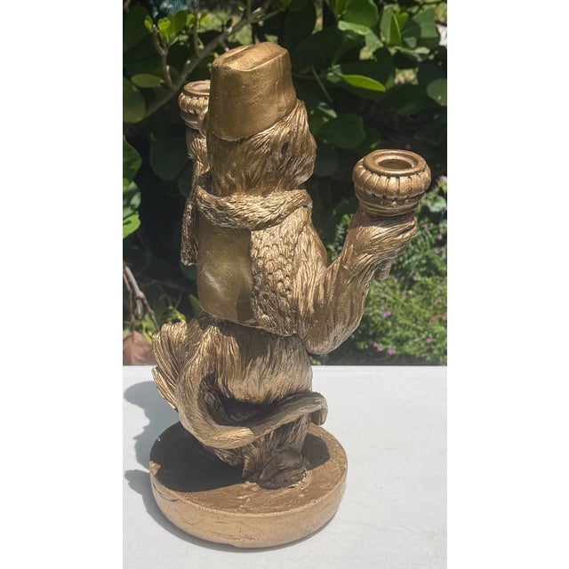 Late 20th Century Vintage Monkey Candelabra Sculpture With Fez Hat, Aged Gold Finish For Sale - Image 5 of 11