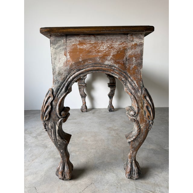 Vintage Italian Baroque Style Hand-Carved Wood Console Table With Paw Feet For Sale - Image 14 of 18