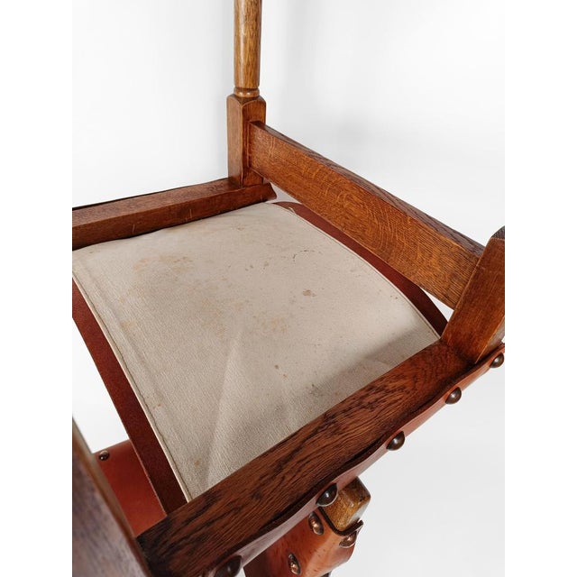 Set of Italian Rustic Chairs in Cognac Studded Leather and Oak, 1930s For Sale - Image 15 of 18