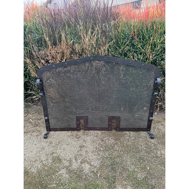Early 20th Century Spanish Revival Fire Screen, Andirons and Poker Set - 4 Piece Set For Sale In Los Angeles - Image 6 of 12