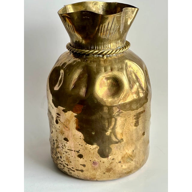1970s Trompe l'Oeil Brass Money Bag Vase For Sale - Image 5 of 7