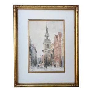 Antique English Watercolor Church of St Mary-Le-Bow London Circa 1900